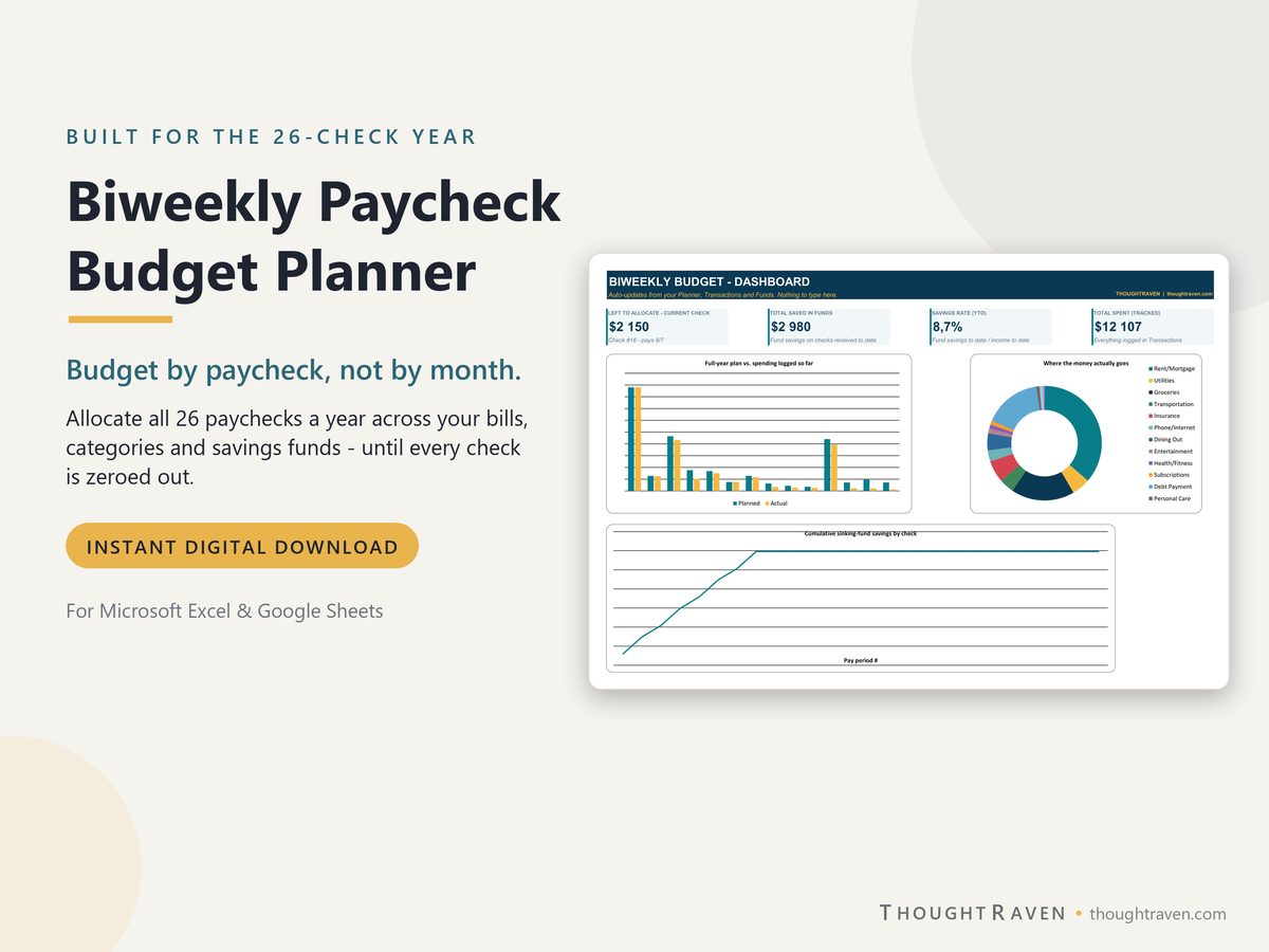 Biweekly Paycheck Budget Planner — spreadsheet mockup