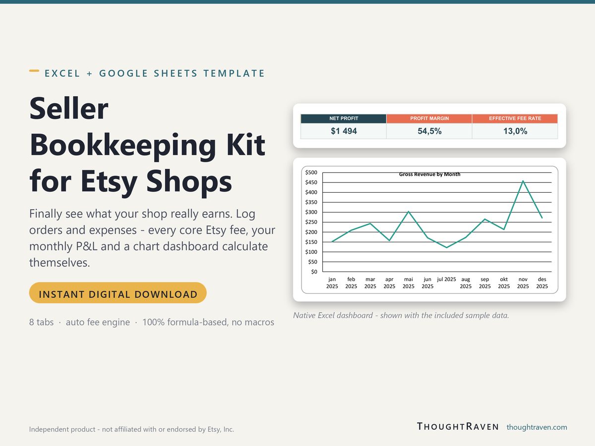 Seller Bookkeeping Kit for Etsy Shops — spreadsheet mockup