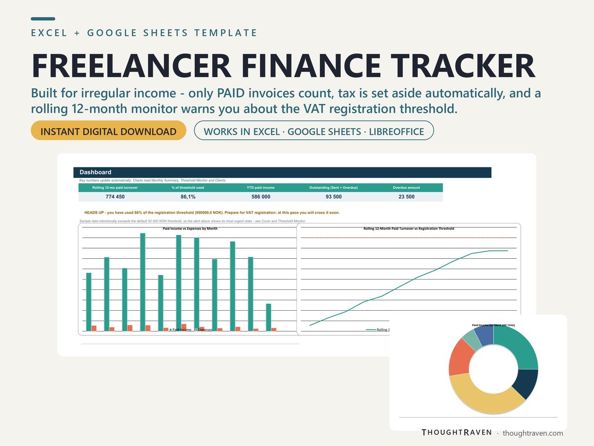 Freelancer Finance Tracker — spreadsheet mockup