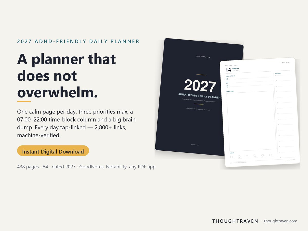 2027 ADHD-Friendly Daily Planner — cover and daily page