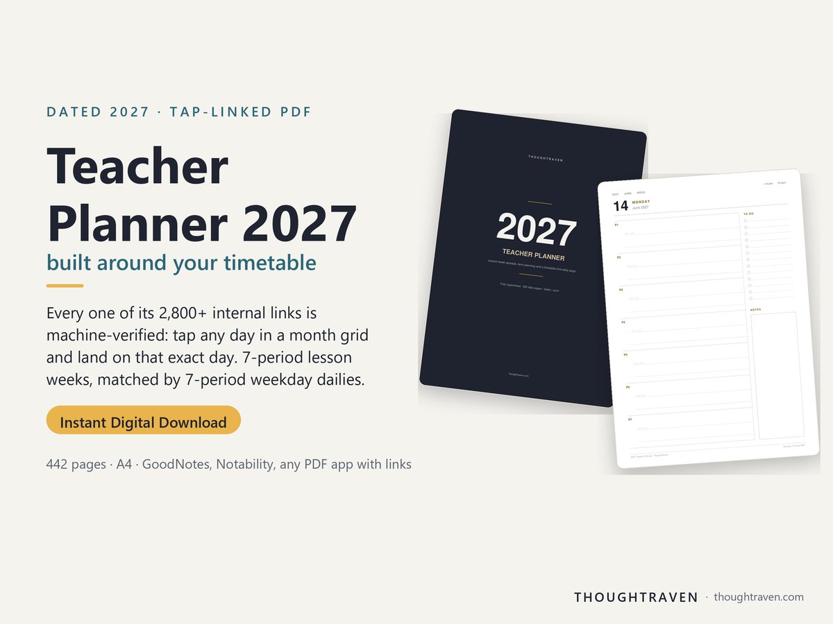 2027 Teacher Planner — cover and 7-period daily page