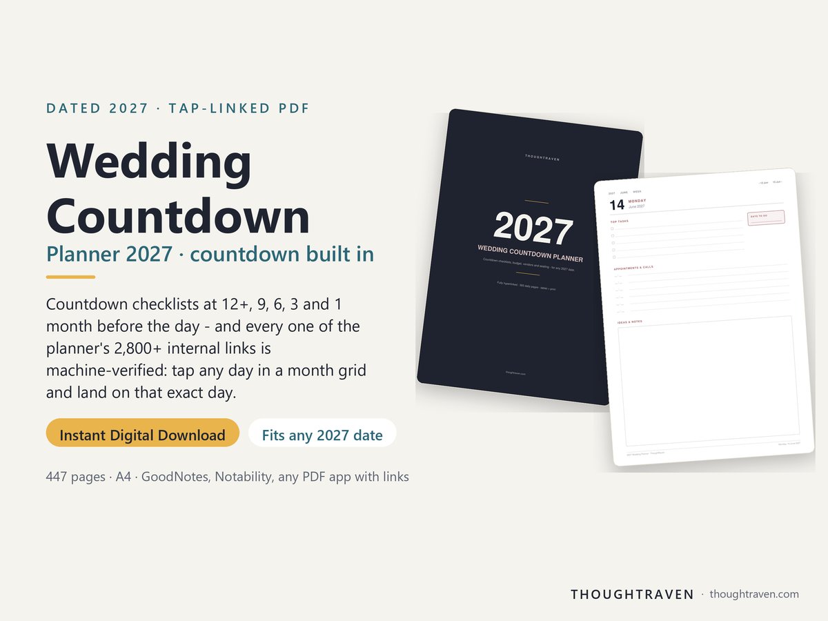 2027 Wedding Countdown Planner — cover and daily page