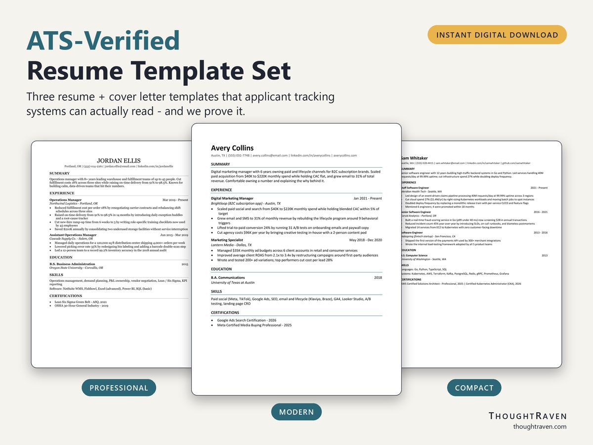 ATS-Verified Resume Template Set — template mockups